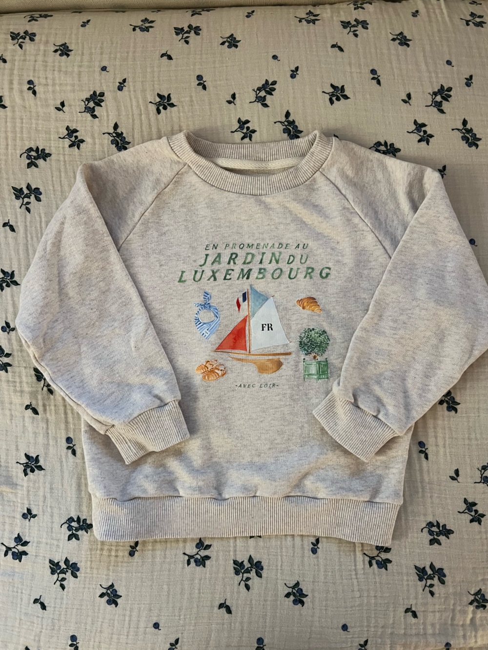 Kids Neutral Graphic 'Jardin du Luxembourg' Sweatshirt with Sailboat - 4/5Y